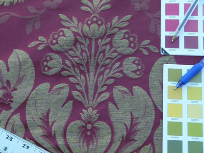 By Yard Claudina Cherry Deep Red Gold Scalamandre Renaissance Silk Damask Reversible Italy MSRP USD 320/Y