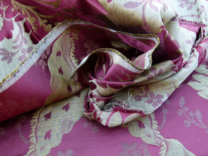 By Yard Claudina Cherry Deep Red Gold Scalamandre Renaissance Silk Damask Reversible Italy MSRP USD 320/Y