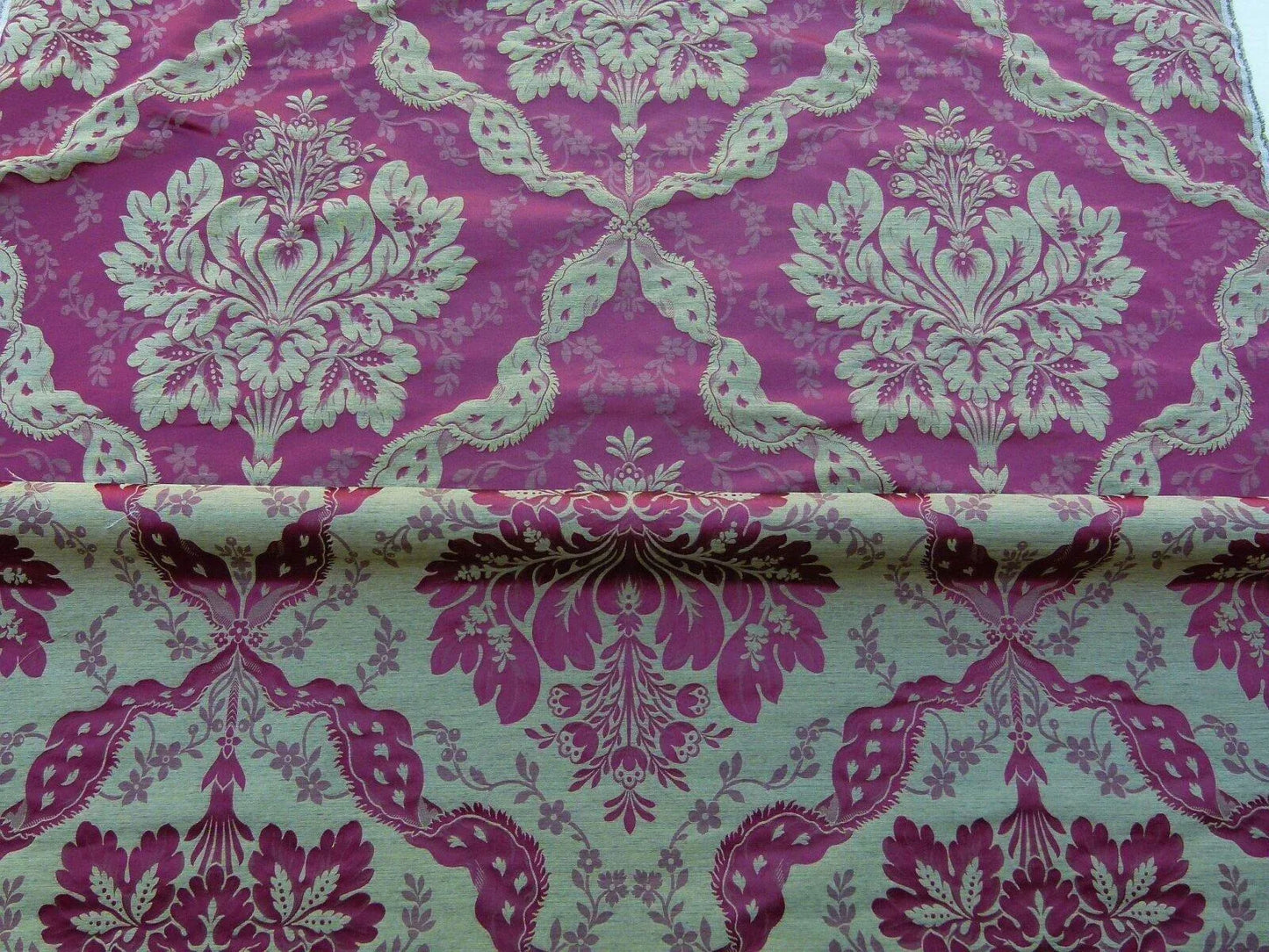 By Yard Claudina Cherry Deep Red Gold Scalamandre Renaissance Silk Damask Reversible Italy MSRP USD 320/Y