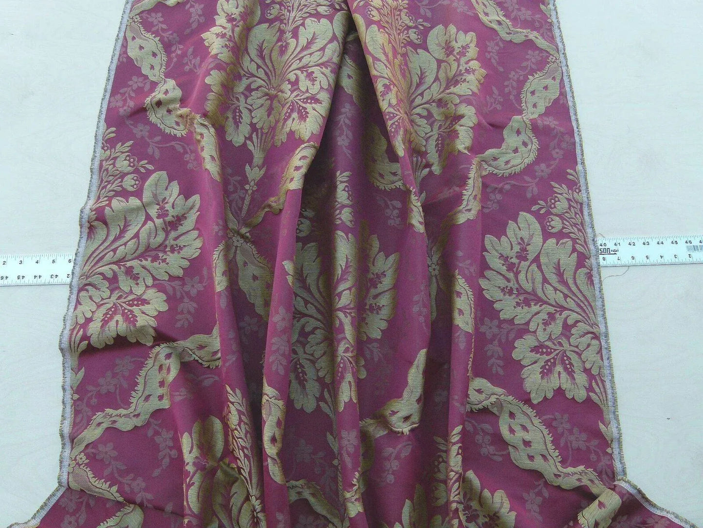 By Yard Claudina Cherry Deep Red Gold Scalamandre Renaissance Silk Damask Reversible Italy MSRP USD 320/Y