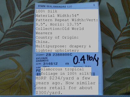 By Yard Scalamandre Sylvain Chamois  Silk Damask Tropical Foliage Monstera MSRP USD300+/Y