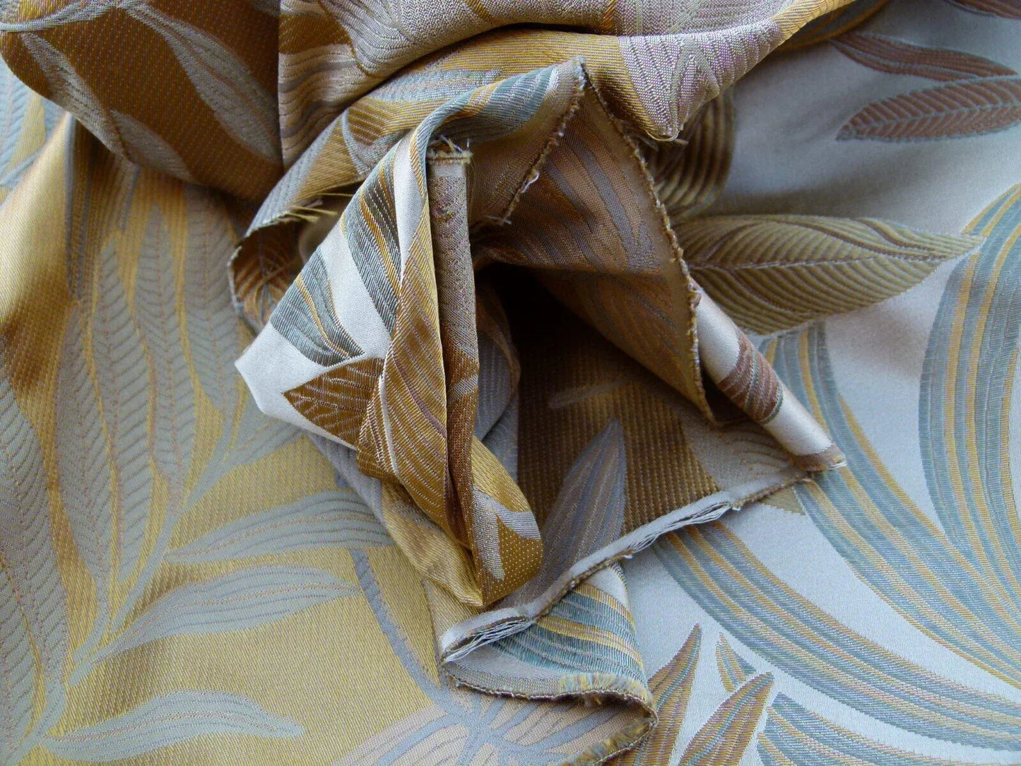 By Yard Scalamandre Sylvain Chamois  Silk Damask Tropical Foliage Monstera MSRP USD300+/Y