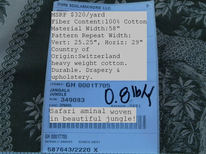 By Yard Scalamandre Jangala Jungle Green Safari Animal Leopard Monkey Hummingbird MSRP USD 320/Y