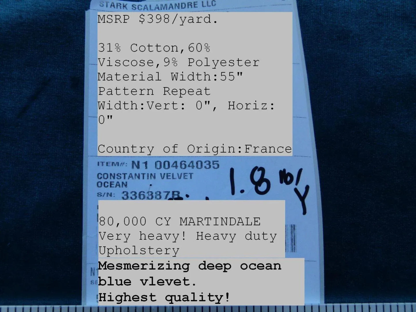 By Yard Scalamandre Old World Weavers Constantin Velvet Ocean Blue Shimmering Heavy! MSRP USD 398/Y