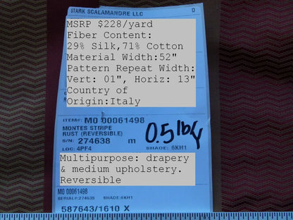 By Yard Montes Stripe Gw Rust (reversible) Scalamandre Grey Watkins MSRP USD 228/Y