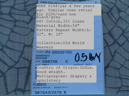 By Yard Dianthus Pewter Gray On Beige Scalamandre Mid-century MSRP USD 144/Y