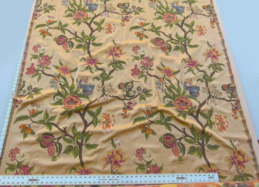 Scalamandre Frida Gold On Multi Vibrant Mexican Floral &amp; Fruits Frida Kahlo Old World Weavers Flower Lampas MSRP USD 546/y