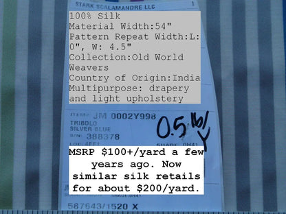 By Yard Tribolo Silver Blue Red Plum Spring Green on Beige Silk Stripe Scalamandre MSRP USD 200USD/Y