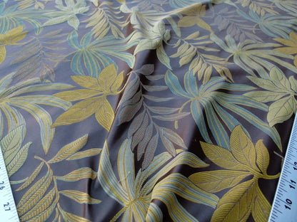 By Yard Scalamandre Sylvain Espresso Dark Brown Silk Damask Tropical Foliage Monstera MSRP USD 300+/Y