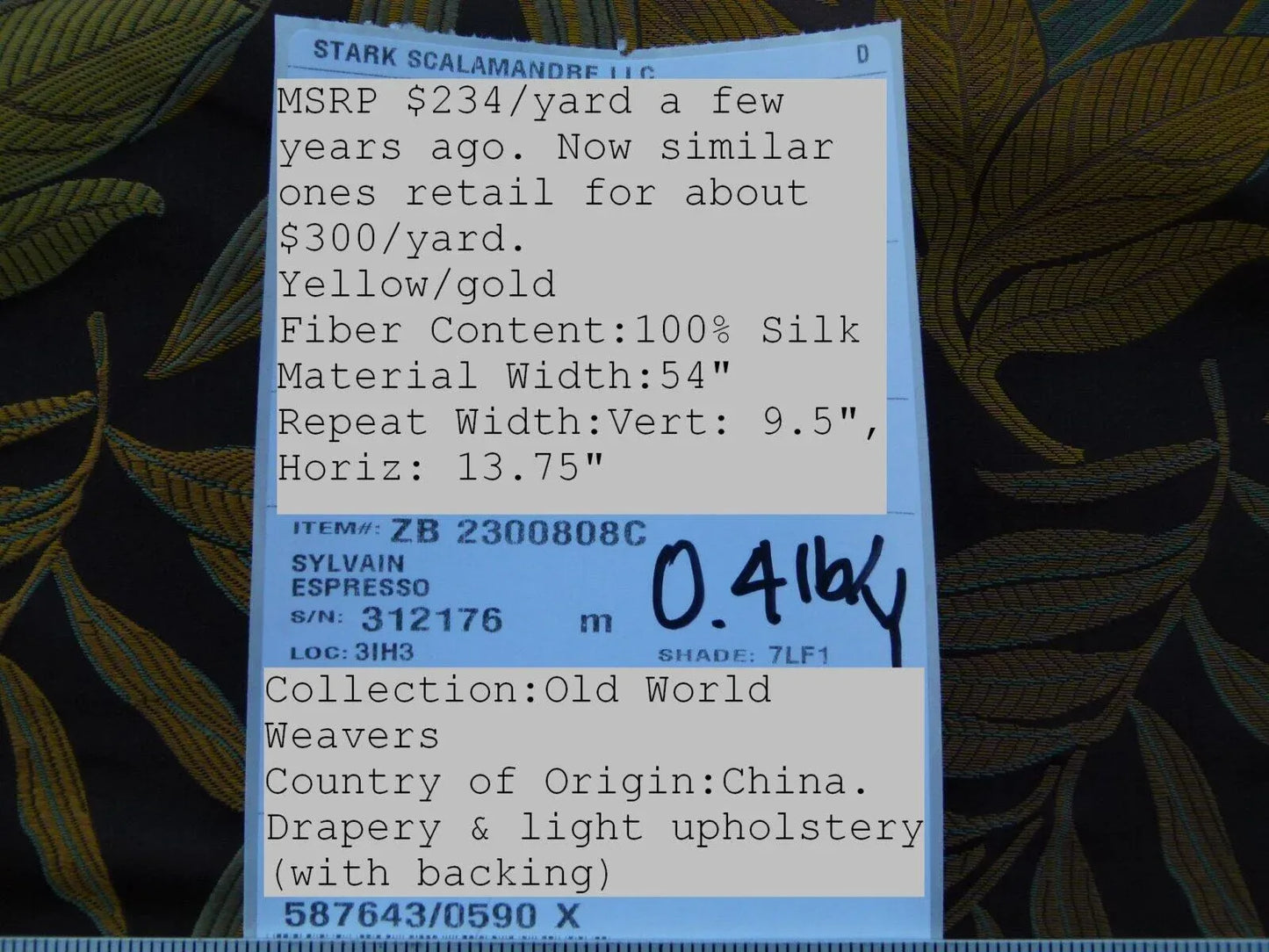 By Yard Scalamandre Sylvain Espresso Dark Brown Silk Damask Tropical Foliage Monstera MSRP USD 300+/Y