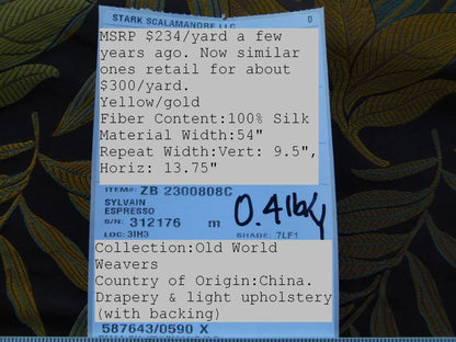 By Yard Scalamandre Sylvain Espresso Dark Brown Silk Damask Tropical Foliage Monstera MSRP USD 300+/Y