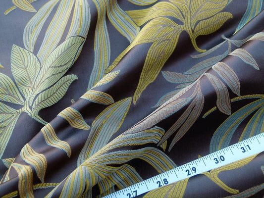By Yard Scalamandre Sylvain Espresso Dark Brown Silk Damask Tropical Foliage Monstera MSRP USD 300+/Y
