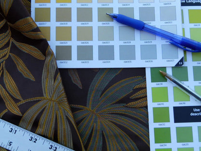 By Yard Scalamandre Sylvain Espresso Dark Brown Silk Damask Tropical Foliage Monstera MSRP USD 300+/Y