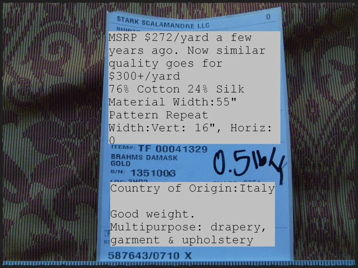 By Yard Brahms Damask Gold Red Scalamandre Silk Rhythmic Medallion MSRP USD 272Usd/Y