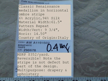 By Yard Bonaparte Taupe Scalamandre Silk Italy MSRP USD 352/Y