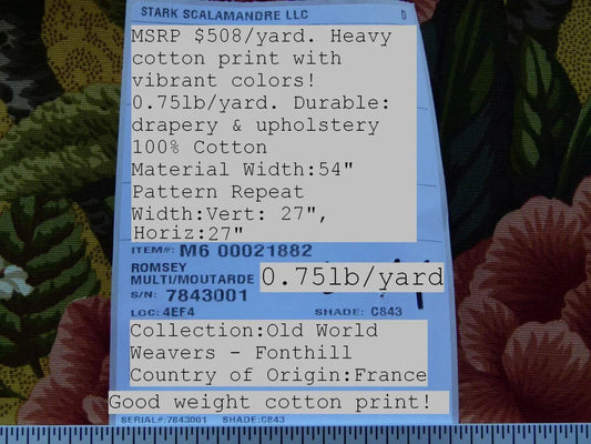 By Yard Scalamandre Old World Weavers Romsey Multi/moutarde Mustard Yellow Flower Tree Of Life English Garden MSRP USD 508/y