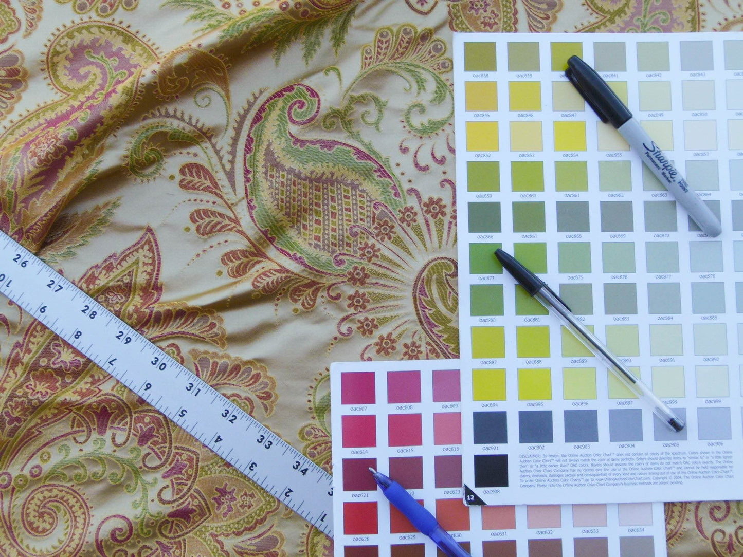 Scalamandre Fonthill Douglas Parprika Silk Paisley Fabric - Red Gold - 1.25 yards