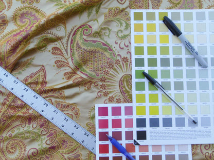 Scalamandre Fonthill Douglas Parprika Silk Paisley Fabric - Red Gold - 1.25 yards