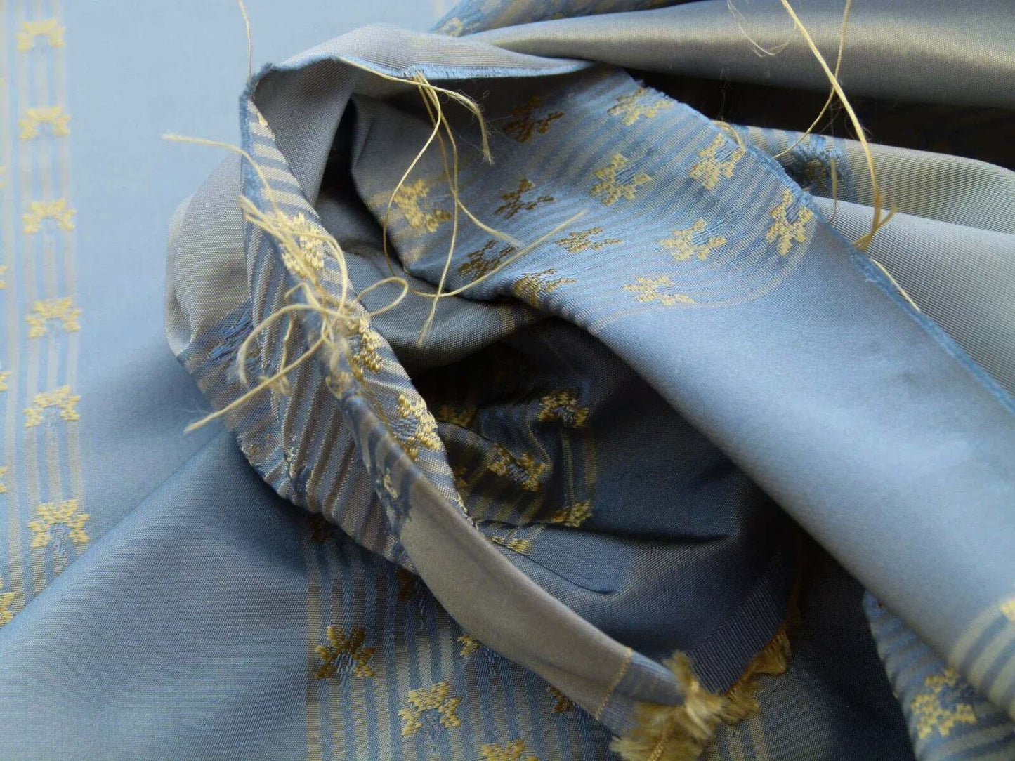 By Yard Scalamandre Caridessa Blue And Gold Yellow Stripe Melodic Silk Jacquard MSRP USD 236/Y