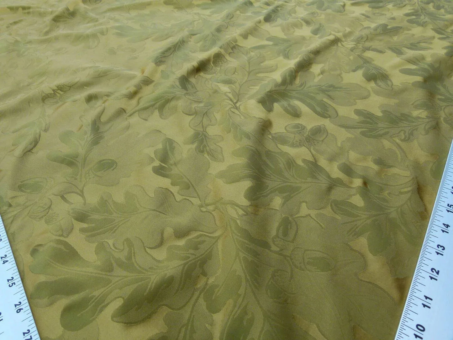 Scalamandre Acorn Damask Moss Gold Green 100% Silk Fr Italy Oak Tree MSRP USD 252 Iridescent Magic ! Old World Weavers