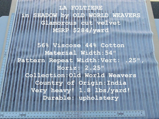 Scalamandre La Foltiere Shadow Grey Silver Pewter Cut Velvet Stripe Old World Weavers MSRP USD 284