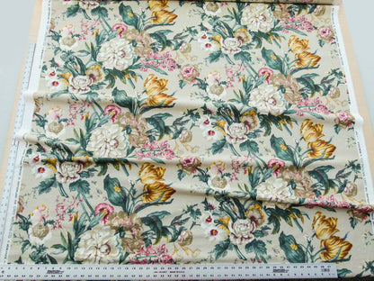 Scalamandre Shelton Garden In Oyster Spring Tulip Peony Hyacinths Lilac Flowers Linen Print Grey Watkins MSRP USD 440/yard Old World Weavers