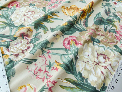 Scalamandre Shelton Garden In Oyster Spring Tulip Peony Hyacinths Lilac Flowers Linen Print Grey Watkins MSRP USD 440/yard Old World Weavers