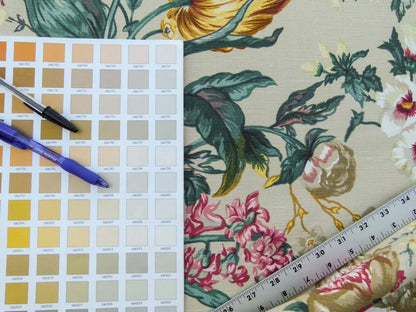 Scalamandre Shelton Garden In Oyster Spring Tulip Peony Hyacinths Lilac Flowers Linen Print Grey Watkins MSRP USD 440/yard Old World Weavers