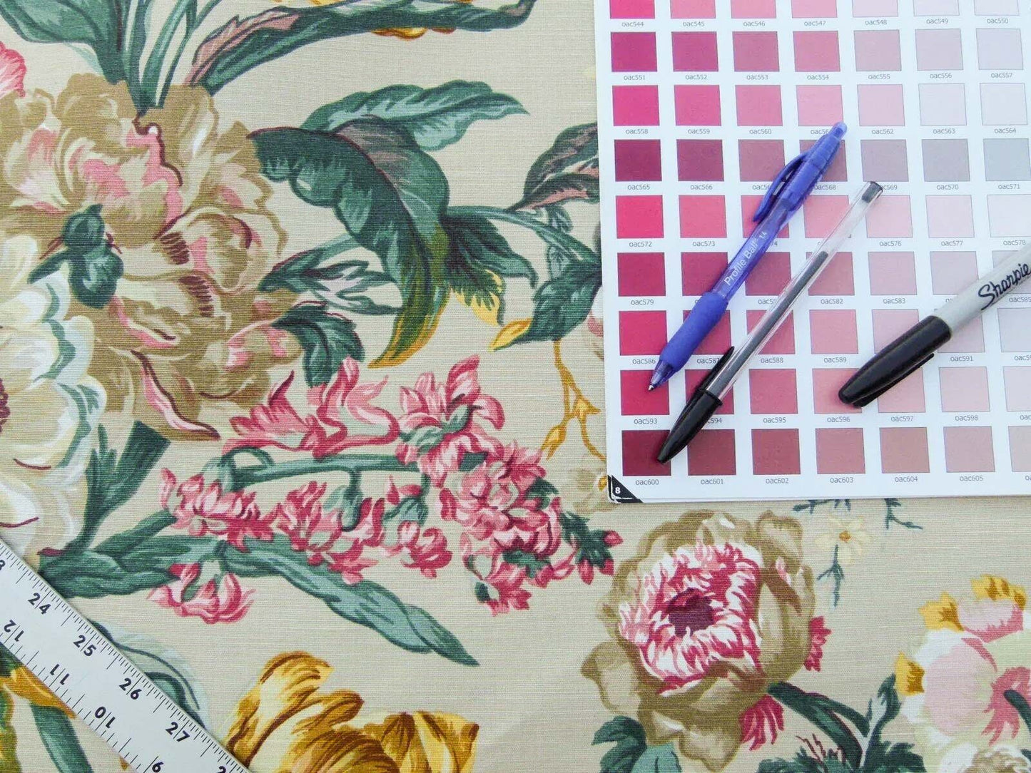 Scalamandre Shelton Garden In Oyster Spring Tulip Peony Hyacinths Lilac Flowers Linen Print Grey Watkins MSRP USD 440/yard Old World Weavers