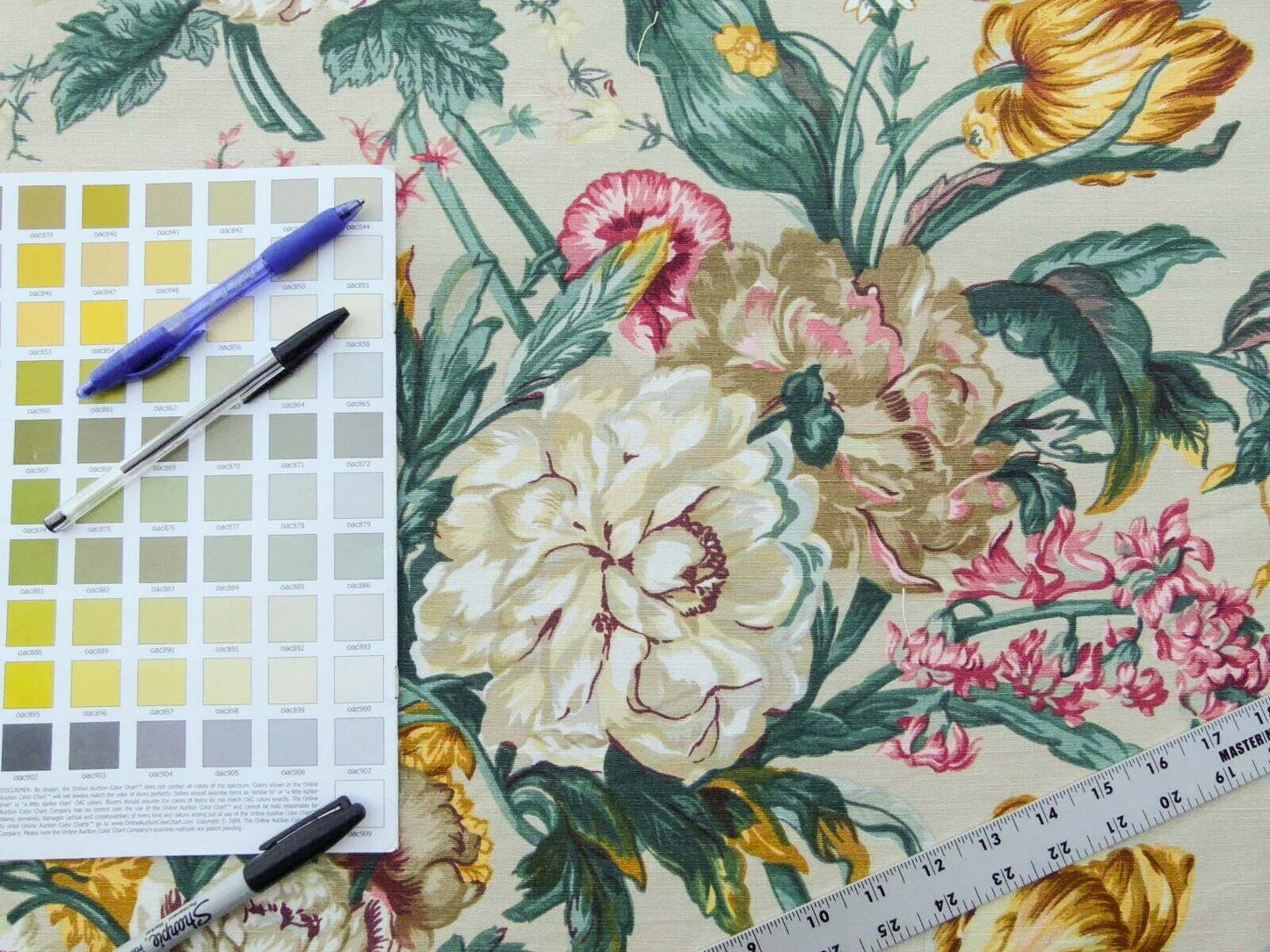 Scalamandre Shelton Garden In Oyster Spring Tulip Peony Hyacinths Lilac Flowers Linen Print Grey Watkins MSRP USD 440/yard Old World Weavers