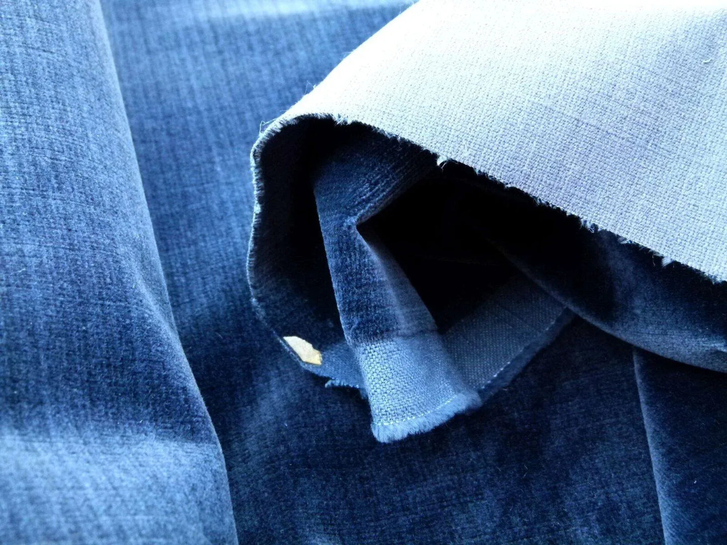 Scalamandre Strie Amboise Midnight Blue Thick Lush Cotton Velvet MSRP USD 196/Yd