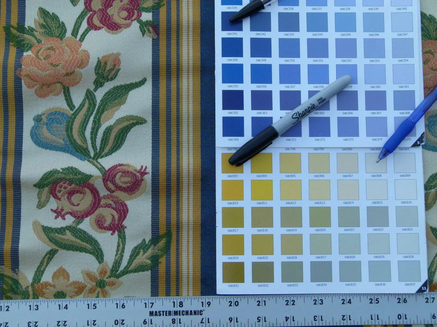 Scalamandre Salerno Grey Watkins Blue Floral Pomegranate Pear Rose Stripe MSRP USD 152/Y