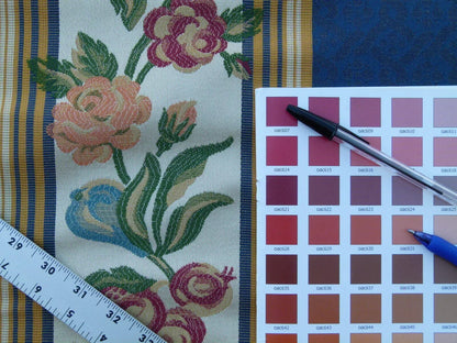 Scalamandre Salerno Grey Watkins Blue Floral Pomegranate Pear Rose Stripe MSRP USD 152/Y