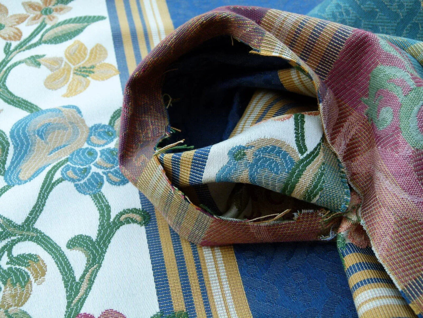 Scalamandre Salerno Grey Watkins Blue Floral Pomegranate Pear Rose Stripe MSRP USD 152/Y