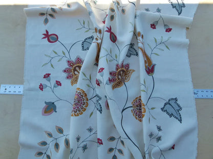 1.5y Scalamandre Mangalore Teal Multi Blue Orange Red On White Embroidery Crewel Linen MSRP USD 240/Y Old World Weavers