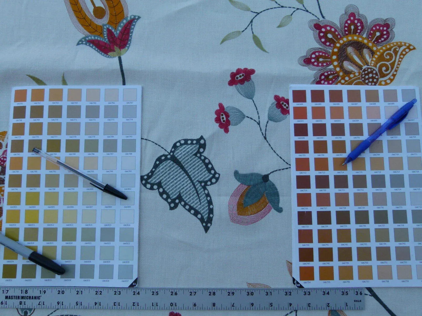 1.25y Scalamandre Mangalore Teal Multi Blue Orange Red On White Embroidery Crewel Linen MSRP USD 240/Y Old World Weavers (copy)