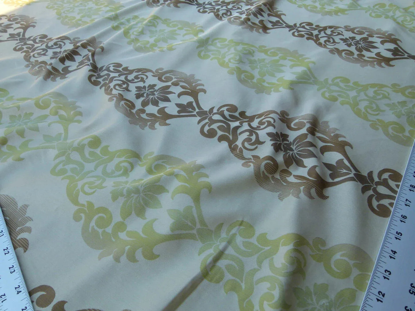 Scalamandre Gustavo Silk Damask Jacquard MSRP USD 216/Y Fonthill Mocha Green Old World Weavers