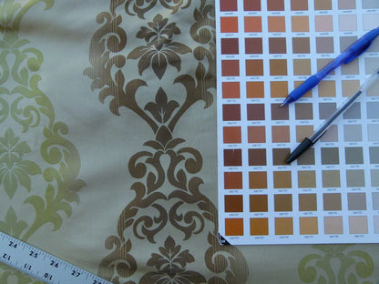Scalamandre Gustavo Silk Damask Jacquard MSRP USD 216/Y Fonthill Mocha Green Old World Weavers