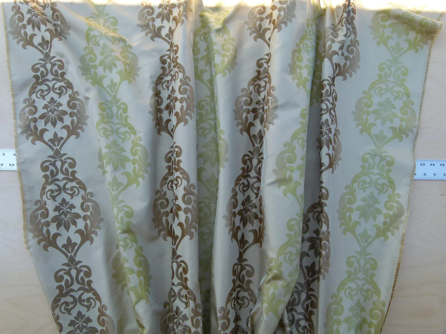 Scalamandre Gustavo Silk Damask Jacquard MSRP USD 216/Y Fonthill Mocha Green Old World Weavers