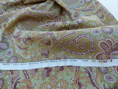 Scalamandre Orissa Moss Burgundy Print Linen Linen Cotton Print Paisley MSRP USD 276/Y Old World Weavers