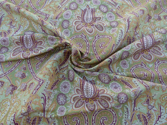 Scalamandre Orissa Moss Burgundy Print Linen Linen Cotton Print Paisley MSRP USD 276/Y Old World Weavers