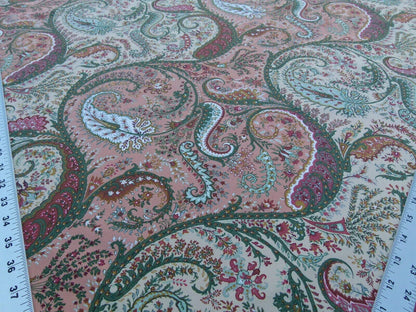 Scalamandre Ashkhabad Grey Watkins Multi On Olive Green Arabesque Paisley Old World Weavers Print MSRP USD 244/Y