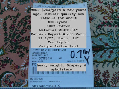 Scalamandre Ashkhabad Grey Watkins Multi On Olive Green Arabesque Paisley Old World Weavers Print MSRP USD 244/Y