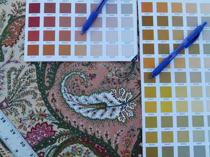 Scalamandre Ashkhabad Grey Watkins Multi On Olive Green Arabesque Paisley Old World Weavers Print MSRP USD 244/Y