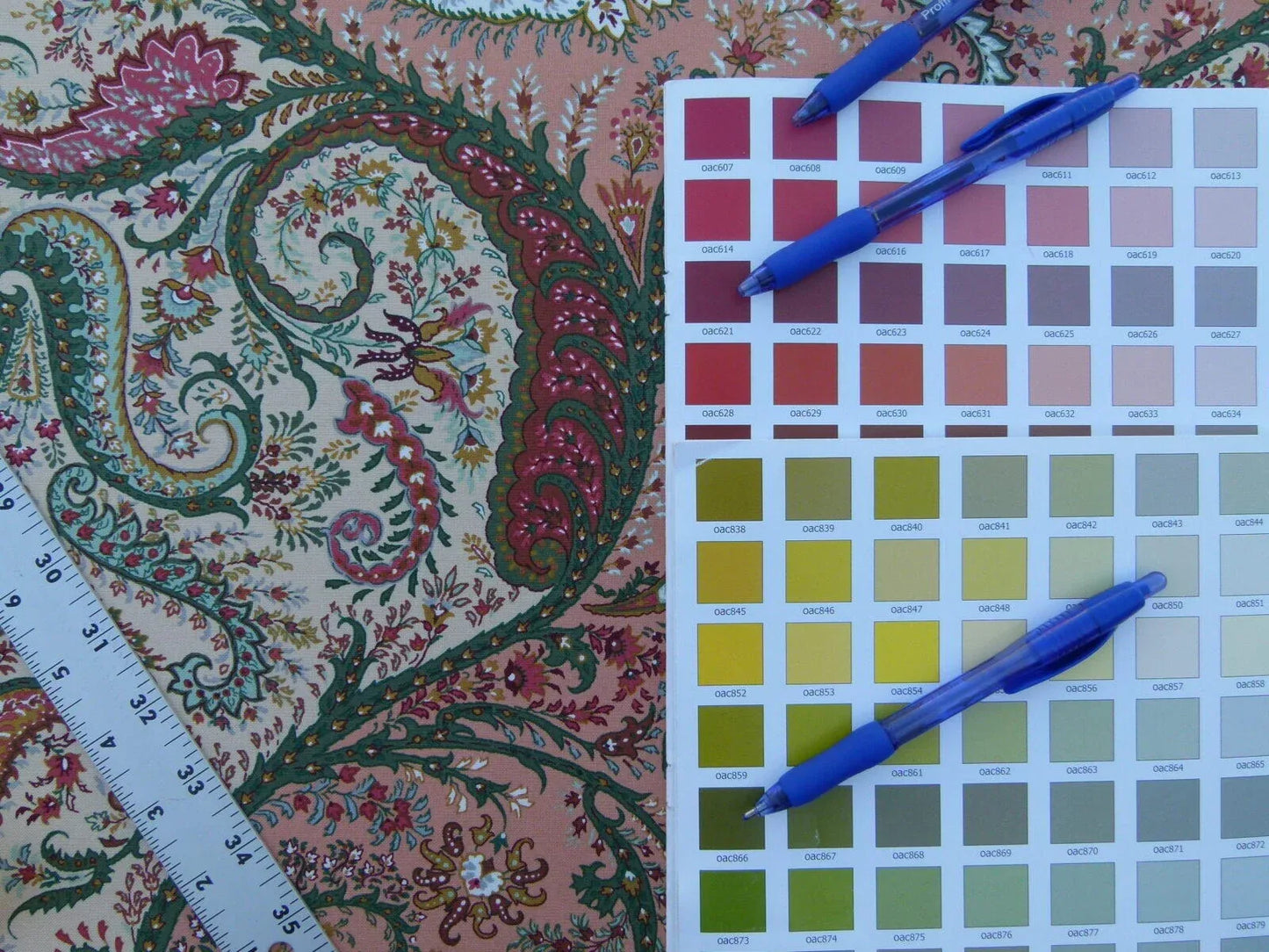 Scalamandre Ashkhabad Grey Watkins Multi On Olive Green Arabesque Paisley Old World Weavers Print MSRP USD 244/Y