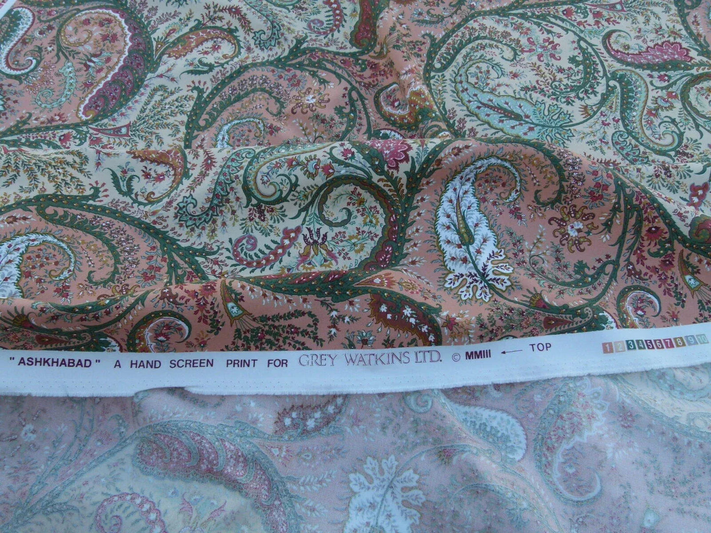 Scalamandre Ashkhabad Grey Watkins Multi On Olive Green Arabesque Paisley Old World Weavers Print MSRP USD 244/Y