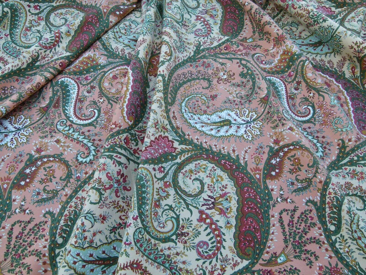 Scalamandre Ashkhabad Grey Watkins Multi On Olive Green Arabesque Paisley Old World Weavers Print MSRP USD 244/Y