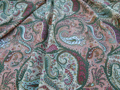 Scalamandre Ashkhabad Grey Watkins Multi On Olive Green Arabesque Paisley Old World Weavers Print MSRP USD 244/Y