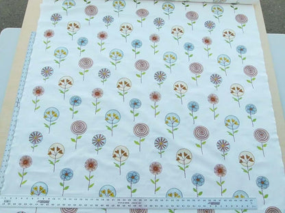 Scalamandre Fancy Work Teal Rust Red On White Modern Flower Power Embroidery MSRP USD 200/yard Old World Weavers