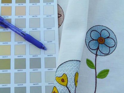 Scalamandre Fancy Work Teal Rust Red On White Modern Flower Power Embroidery MSRP USD 200/yard Old World Weavers